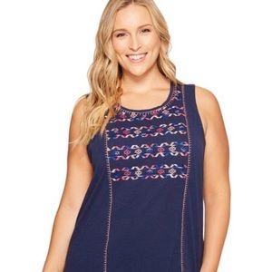 Lucky Brand Navy Aztec Embroidered Tank Top 2X
